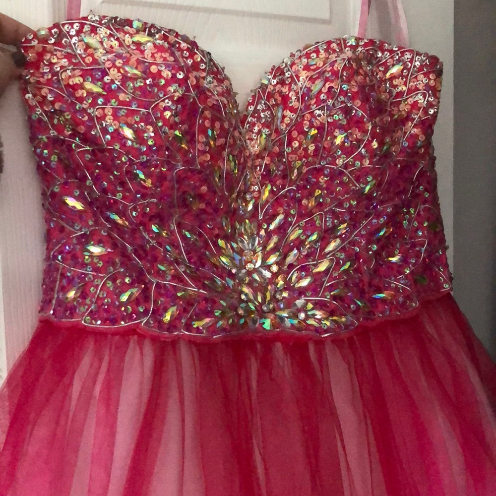 Magenta beaded prom dress